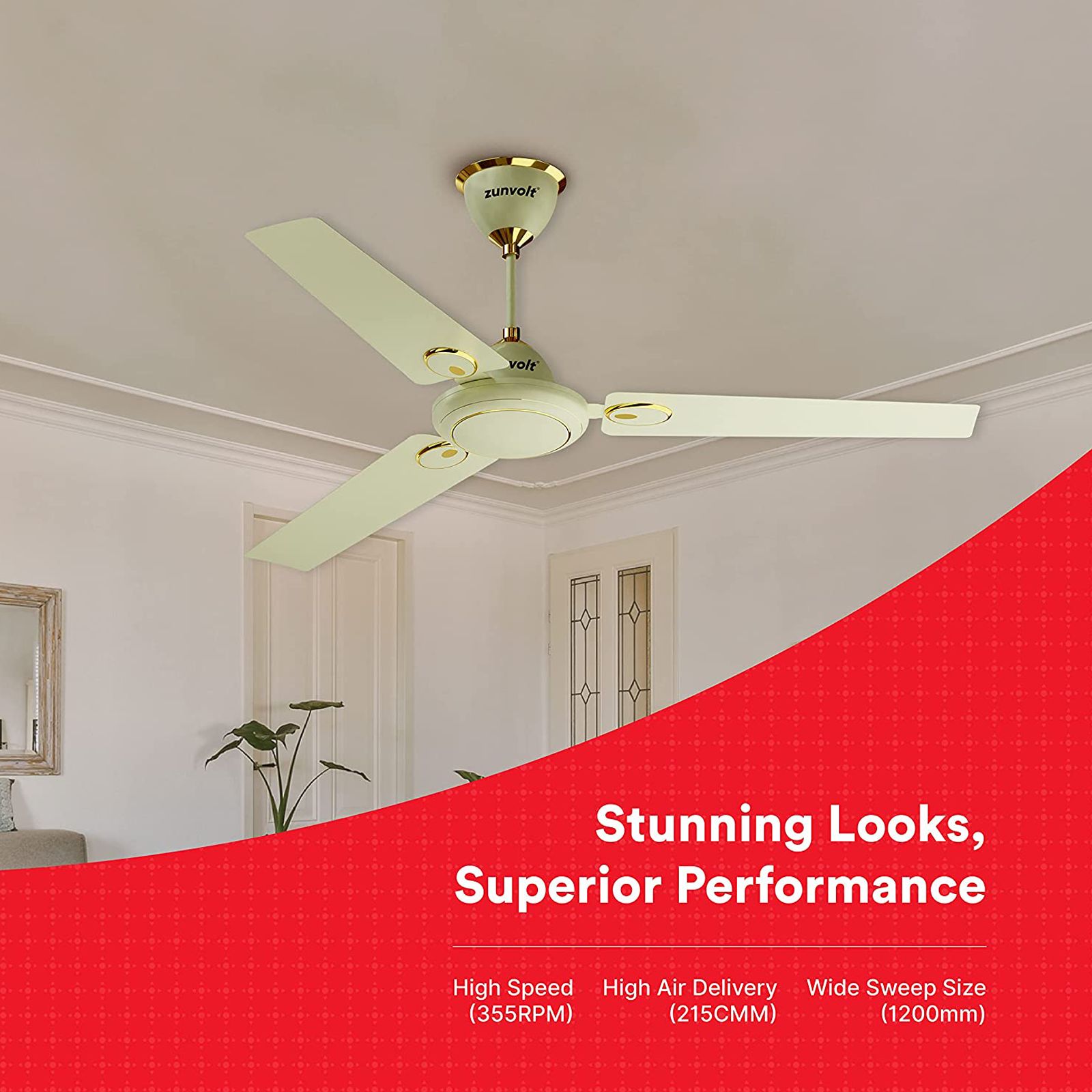 Buy zunpulse Hera 1200mm 3 Blade High Speed Ceiling Fan (Double